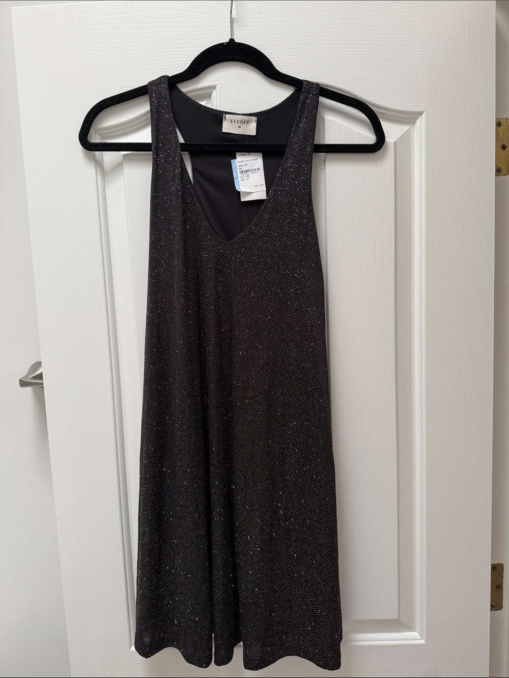 Everly Black Metallic V-Neck A-Line Tank Dress, size small, NWT